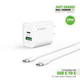 20W PD/QC Wall Charger & 5FT Cable for C to C White