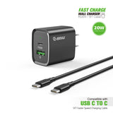 20W PD/QC Wall Charger & 5FT Cable for C to C Black
