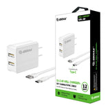 12W 2.4A Dual USB Wall Charger & 5FT Cable for Type-C White