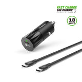 18W PD Fast Charger Car & 3FT C to C Cable Black