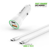 18W Car Charger PD & 2.4A USB with 3ft C to C cable White