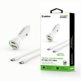 18W Car Charger PD & 2.4A USB with 3ft C to C cable White