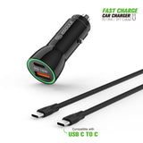 18W Car Charger PD & 2.4A USB with 3ft C to C cable Black