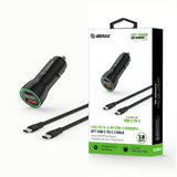 18W Car Charger PD & 2.4A USB with 3ft C to C cable Black