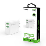 12W 2.4 Dual USB Wall Adapter(6/72) White