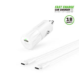 18W PD Fast Charger Car & 3FT C to C Cable White