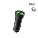 12W 2.4 Dual USB Car Adapter (6/72) Black