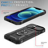 Armor Ring Stand Lens Cover Grip Case with Metal Plate for Apple iPhone 14 Plus [6.7] (Black)