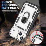 Armor Ring Stand Lens Cover Grip Case with Metal Plate for Apple iPhone 14 Plus [6.7] (Silver)