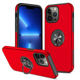 Armor Hybrid Stand Metal Plate Flat Ring Case for Apple iPhone 14 Pro Max [6.7] (Red)