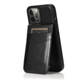 iPhone XR Luxury Vertical Magnetic Button Card ID Holder PU Leather Case Black