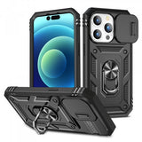 Armor Ring Stand Lens Cover Grip Case with Metal Plate for Apple iPhone 14 Pro Max [6.7] (Black)