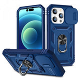 Armor Ring Stand Lens Cover Grip Case with Metal Plate for Apple iPhone 14 Pro Max [6.7] (Navy Blue)