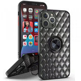 Slim Quilted PU Leather Luxury Shockproof 360 Ring Stand Phone Case for Apple iPhone 13 [6.1] (Black)